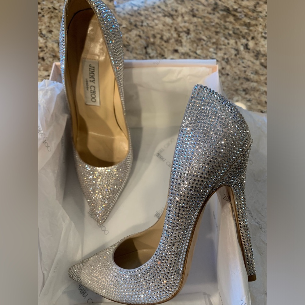 Jimmy Choo Crystal Silver Heels